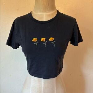 Navy Blue Crop T-Shirt with Poppy Design